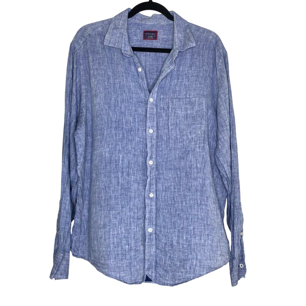 Untuckit Chambray Blur 100% Linen Button Up Shirt Size XL